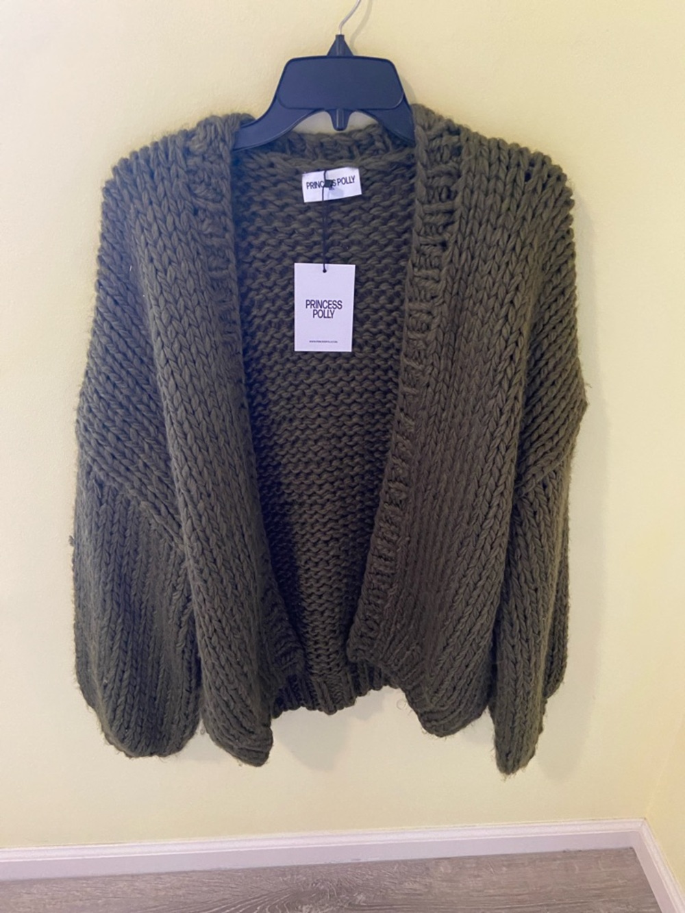 Princess Polly Olive Green Chunky Knit Open Cardigan